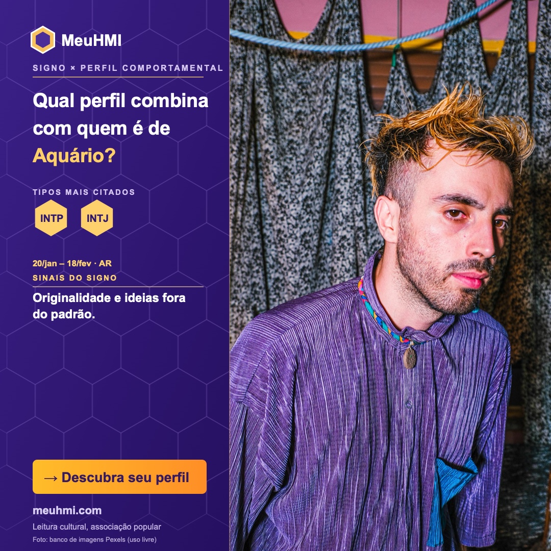 Arte editorial do signo de Aquário com correspondência aos tipos MBTI e HMI