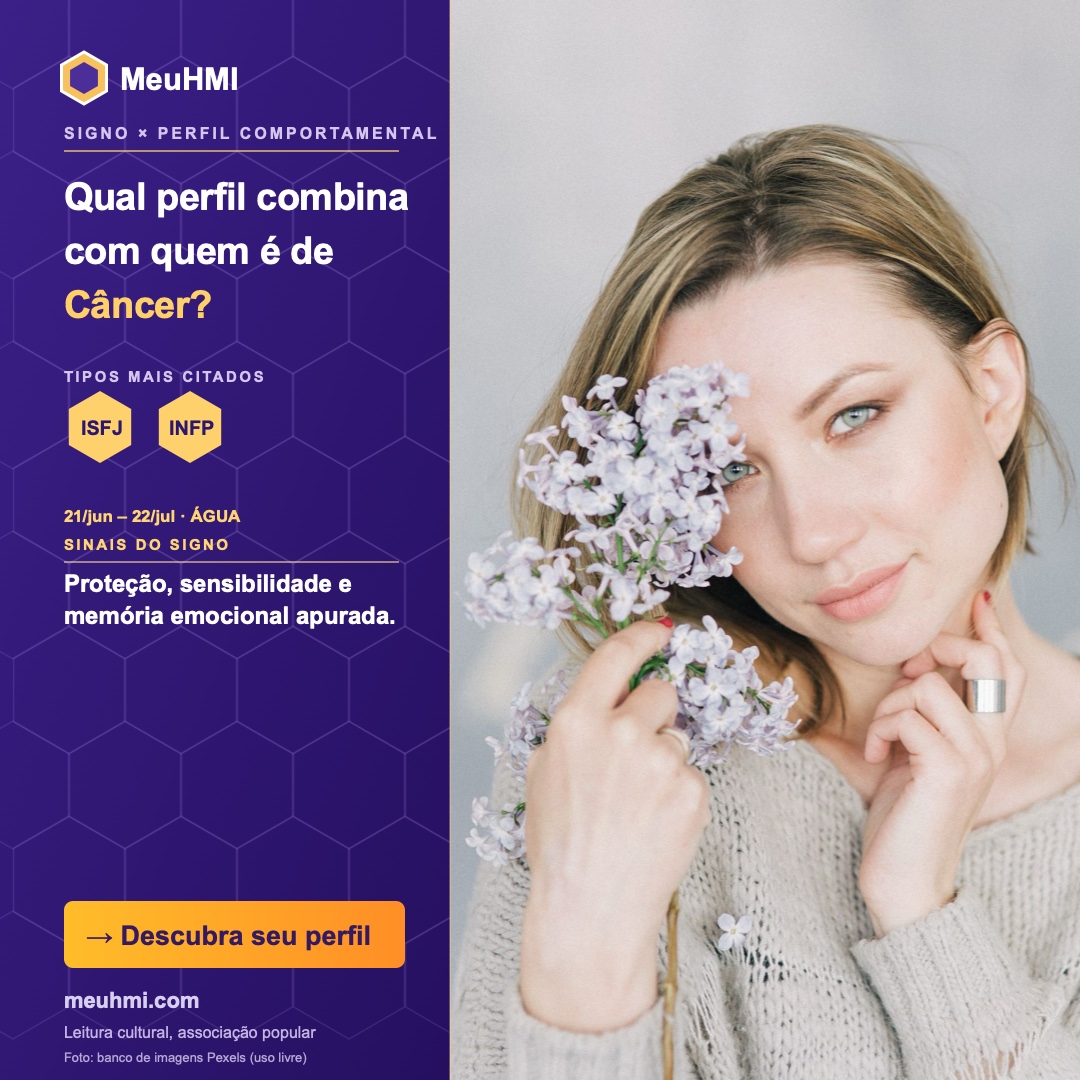 Arte editorial do signo de Câncer com correspondência aos tipos MBTI e HMI