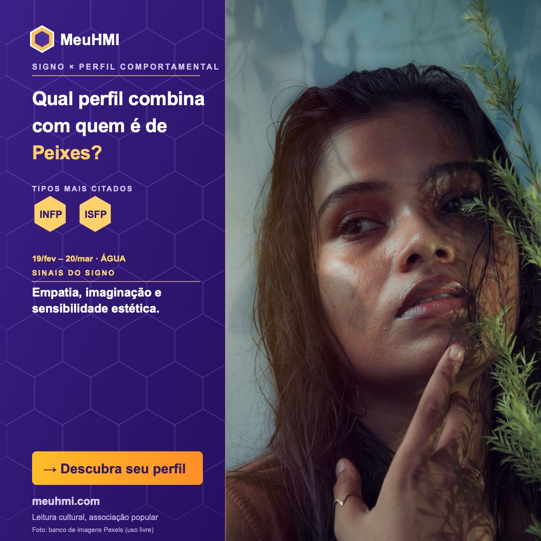 Arte editorial do signo de Peixes com correspondência aos tipos MBTI e HMI